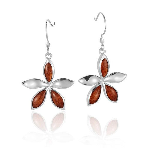 Sterling Silver and Wood Jasmine Flower Hook Earrings 