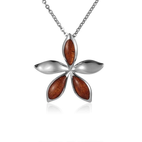 Sterling Silver and Wood Jasmine Flower Pendant 