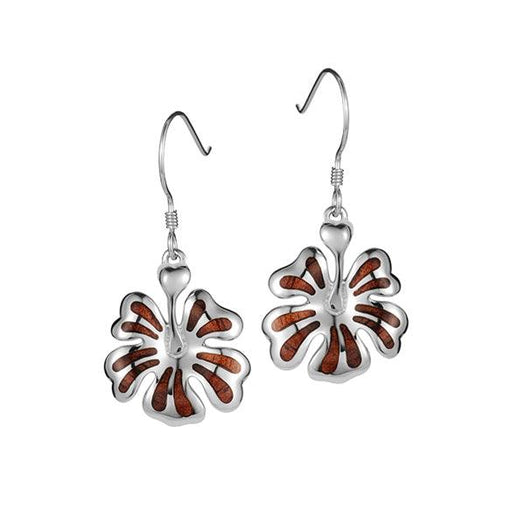 Sterling Silver and  Wood Hibiscus Hook Earrings