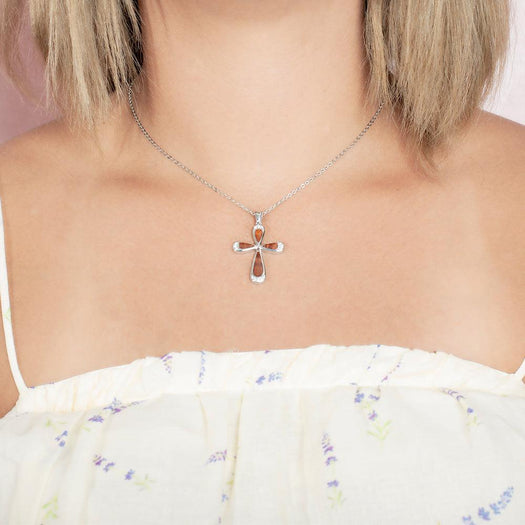 Sterling Silver and Wood Cross Pendant with White Topaz 