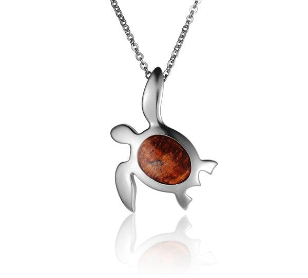 Sterling Silver and Wood Sea Turtle Pendant 