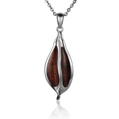 Sterling Silver and Wood Leaf Pendant 