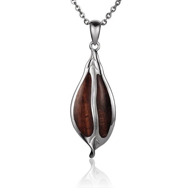 Sterling Silver and Wood Leaf Pendant 