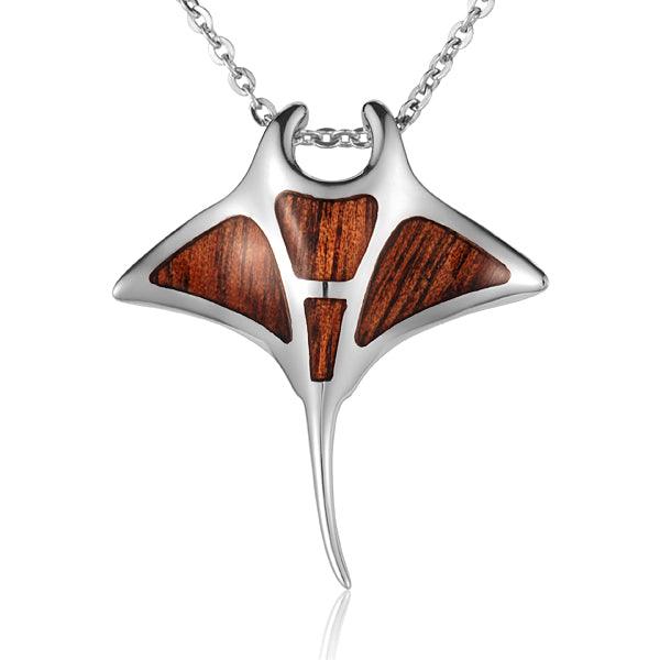 Sterling Silver and Wood Manta Ray Pendant 
