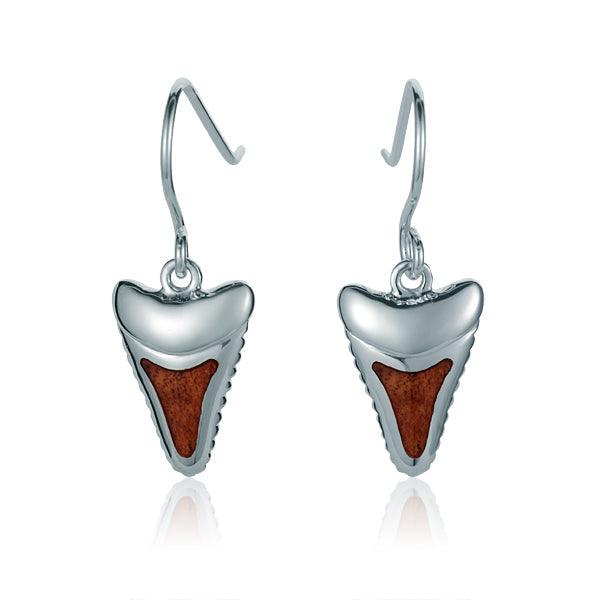 Sterling Silver and Wood Shark Tooth Hook Earrings 