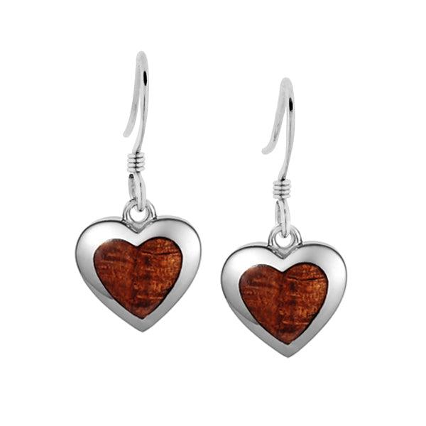 Sterling Silver and Wood Heart Hook Earrings