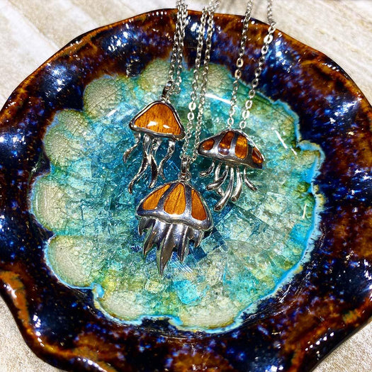 Koa Wood Moon Jellyfish Pendant Pendant Island by Koa Nani 