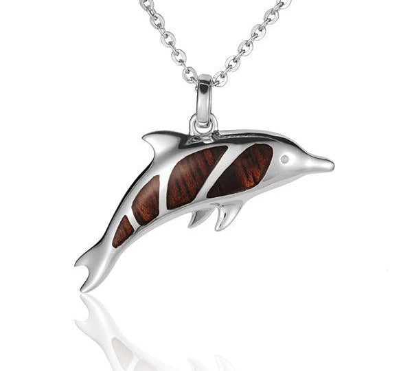 Sterling Silver and Wood Dolphin Pendant 