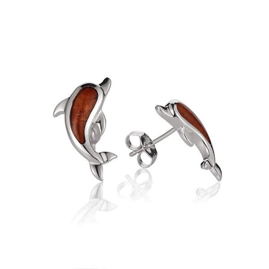Sterling Silver and Wood Dolphin Stud Earrings 