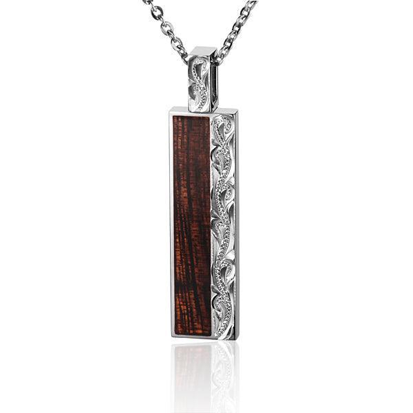Sterling Silver and Wood Wave Bar Engraved Pendant 