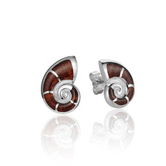 Sterling Silver and Wood Nautilus Shell Stud Earrings 