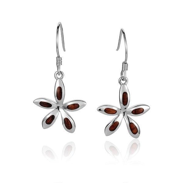 Sterling Silver and Wood Flower Hook Earrings