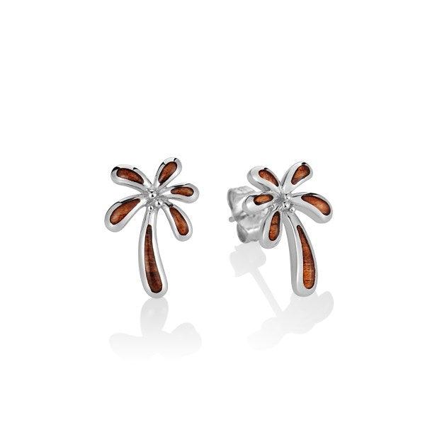 Sterling Silver and Wood Palm Tree Stud Earrings 