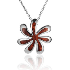 Sterling Silver and Wood Retro Tiare Flower Pendant 