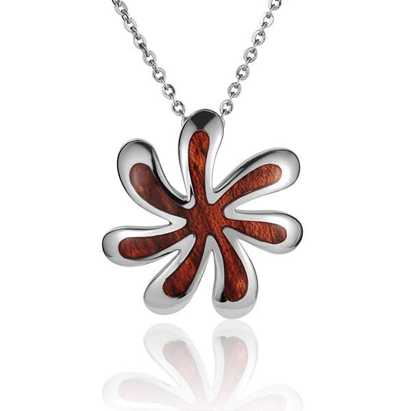 Sterling Silver and Wood Retro Tiare Flower Pendant 