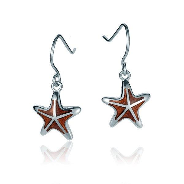 Sterling Silver and Wood Sea Star Hook Earrings  