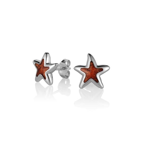 Sterling Silver and Wood Sea Star, Stud Earrings