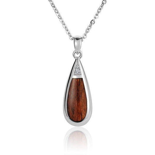 Sterling Silver and Wood Teardrop Pendant with White Topaz 