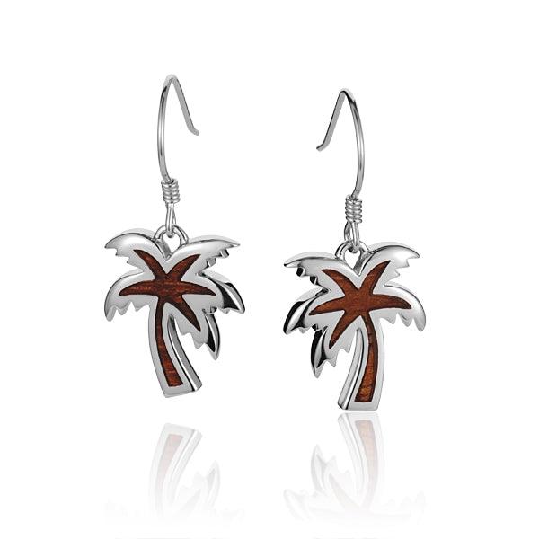 Sterling Silver and Wood Shaded Palm Tree Hook Earrings 