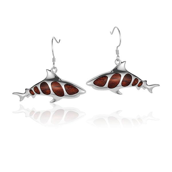 Sterling Silver and Wood Shark Hook Earrings 