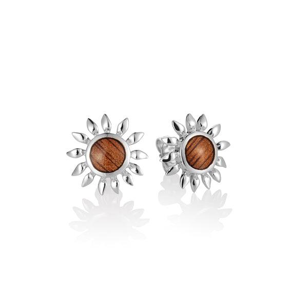 Sterling Silver and Wood Sunflower Stud Earrings 