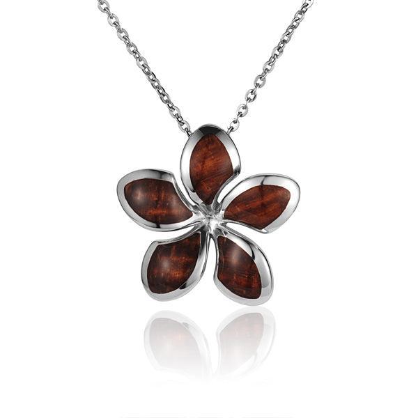 Sterling Silver and Wood Plumeria Flower Pendant  