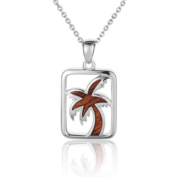 Sterling Silver and Wood Palm Tree within a square Pendant 