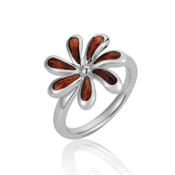 Sterling Silver and Wood Tiare Flower Ring with White Topaz in the center