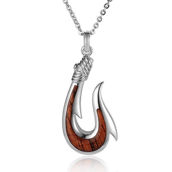 Sterling Silver Koa Wood Maui Fish Hook Pendant – Island by Koa Nani