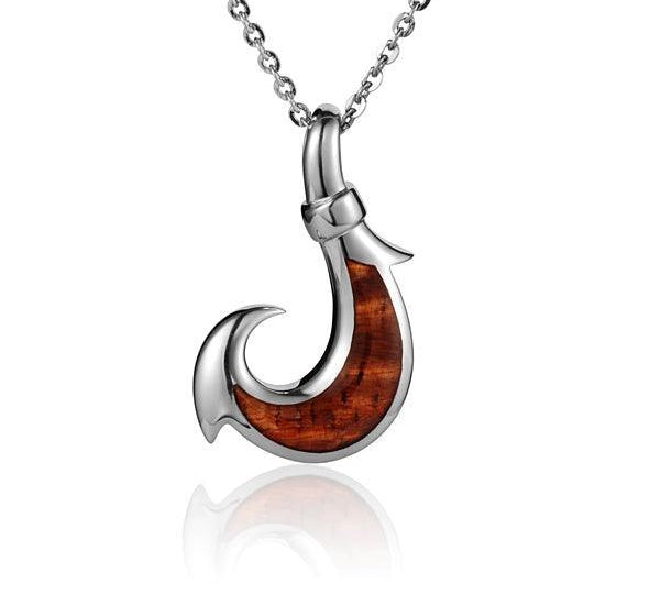 Sterling Silver and Wood Fishhook Pendant