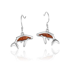 Sterling Silver and Wood Whale Hook Earrings 
