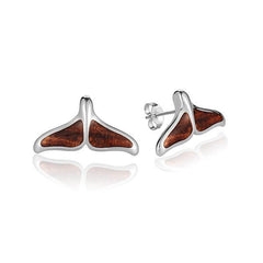 Sterling Silver and Wood Whale Tail Stud Earrings 