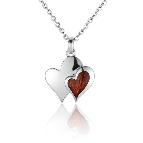 Sterling Silver and Wood Double Heart Pendant
