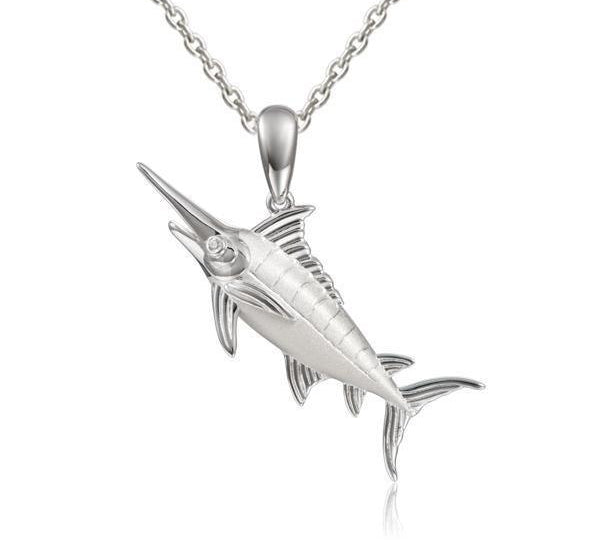 The picture shows a 925 sterling silver marlin pendant.