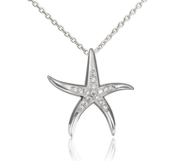 The picture shows a 925 sterling silver starfish pendant with topaz.