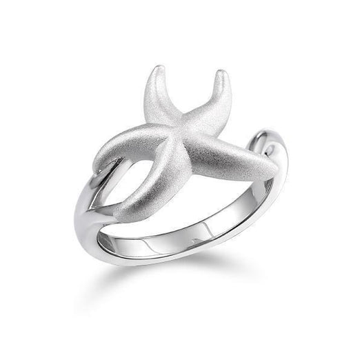 The picture shows a 925 sterling silver matte starfish ring.