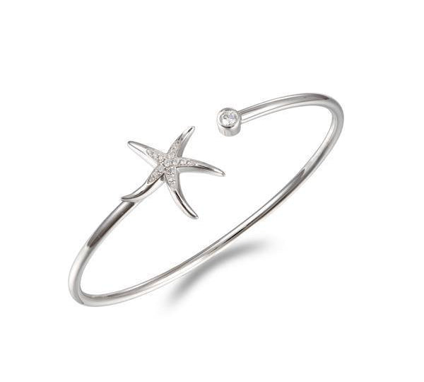 The picture shows a 925 sterling silver starfish bangle with topaz.