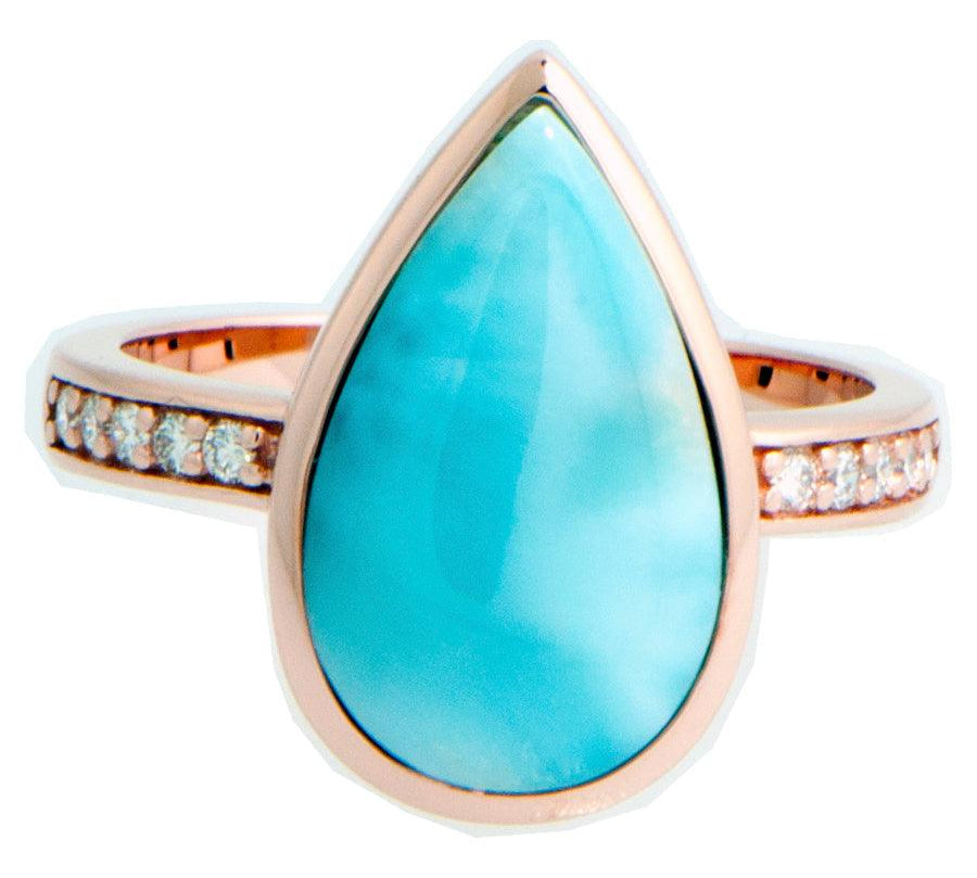 Larimar Azul Teardrop Ring Ring Island by Koa Nani 5 Rose Gold