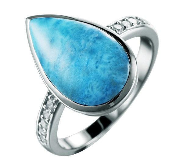 Larimar Azul Teardrop Ring Ring Island by Koa Nani 5 White Gold