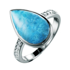 Larimar Azul Teardrop Ring Ring Island by Koa Nani 5 White Gold