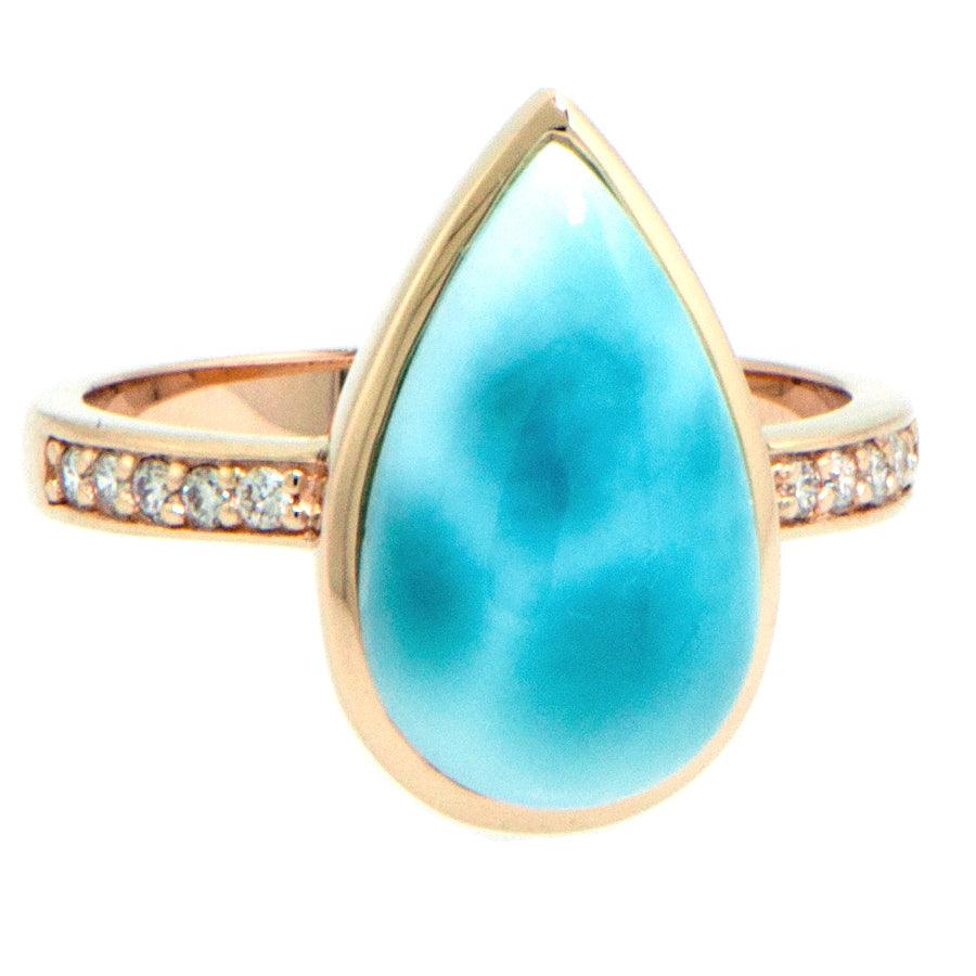 Larimar Azul Teardrop Ring Ring Island by Koa Nani 5 Yellow Gold