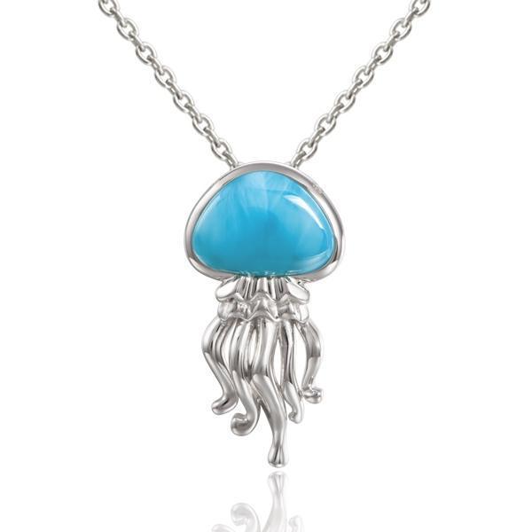 The picture shows a 925 sterling silver larimar jellyfish pendant.
