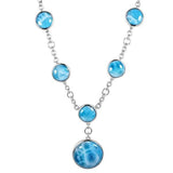 The picture shows a 925 sterling silver larimar circle charm necklace.