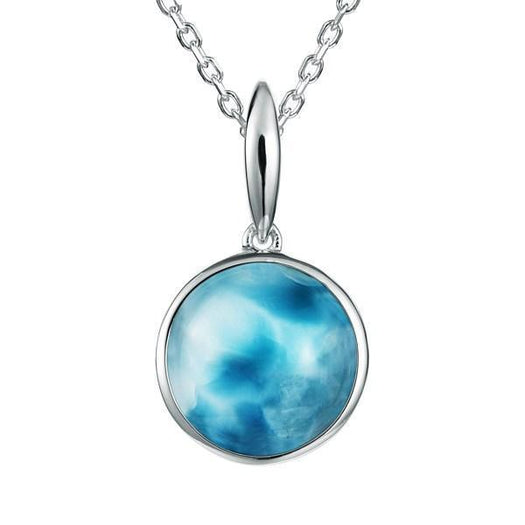 The picture shows a 925 sterling silver larimar circle pendant.