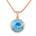 The picture shows a large 14K rose gold larimar circle pendant with diamonds.