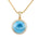 The picture shows a 14K yellow gold larimar circle pendant with diamonds.