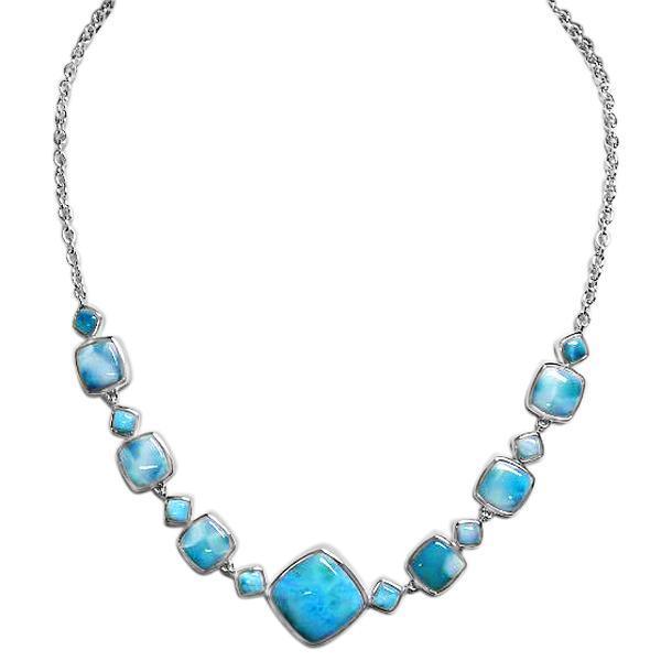 The picture shows a 925 sterling silver larimar cut necklace.
