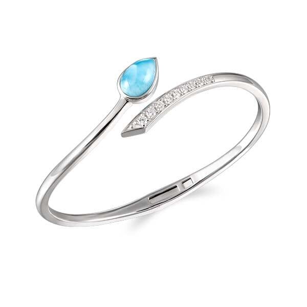 Larimar and Sterling Silver Teardrop Hook Bangle Bracelet SM