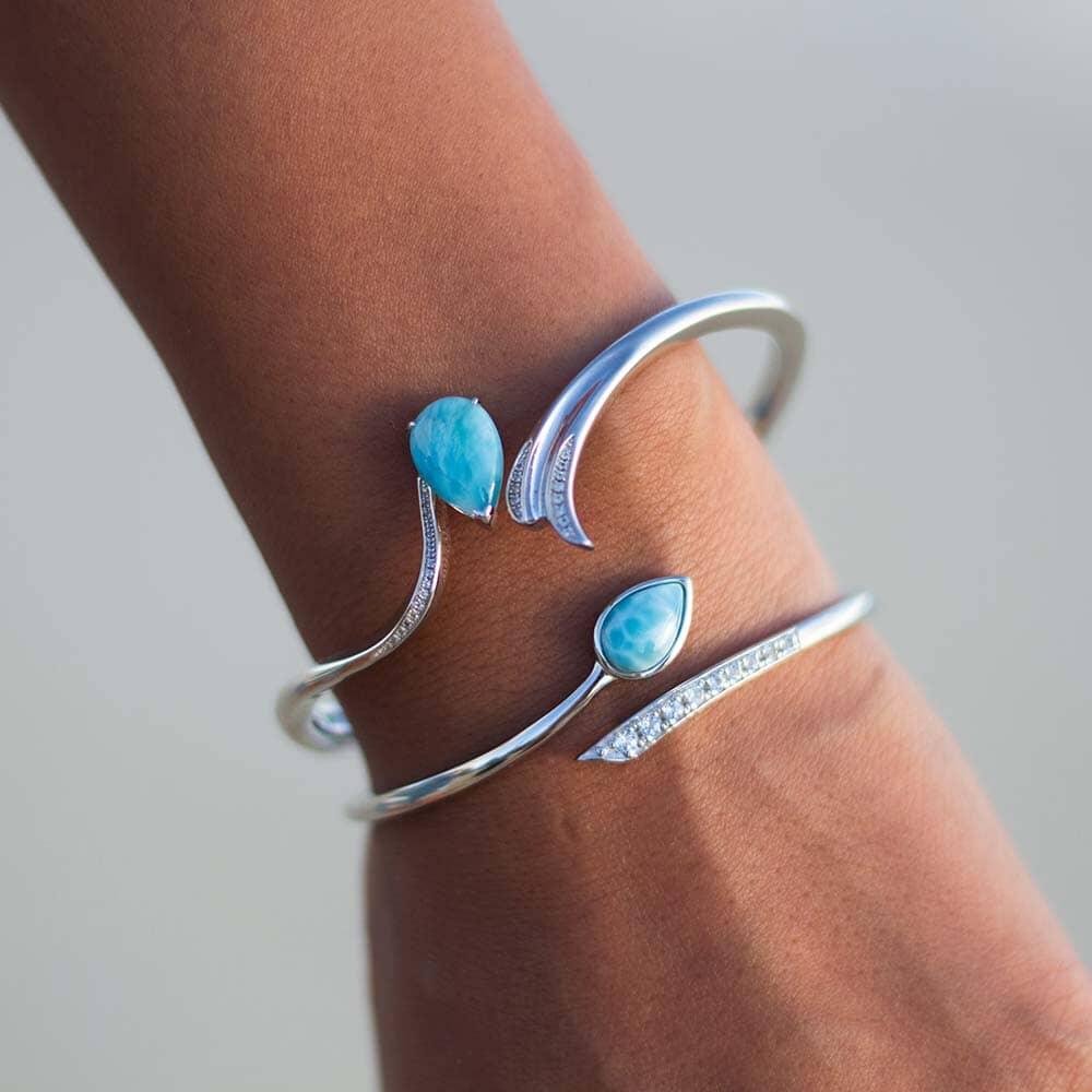 Larimar and Sterling Silver Teardrop Hook Bangle Bracelet SM