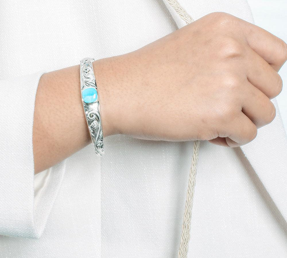 Larimar Engraved Scroll Bangle Bangle Island by Koa Nani 